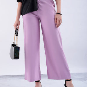 Women's Purple Flare Solid Trouser With Elasticated Waistband