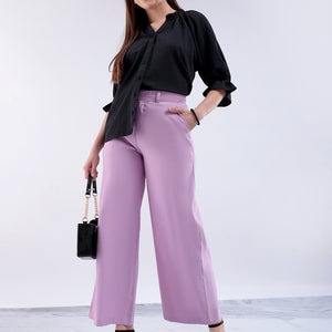 Women's Purple Flare Solid Trouser With Elasticated Waistband