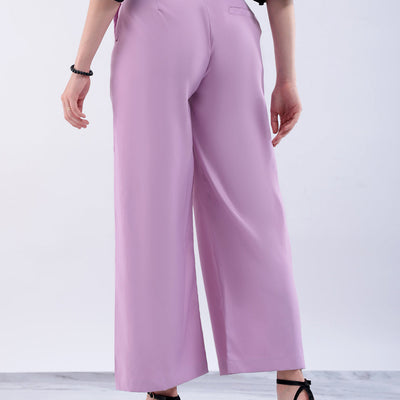 Women's Purple Flare Solid Trouser With Elasticated Waistband