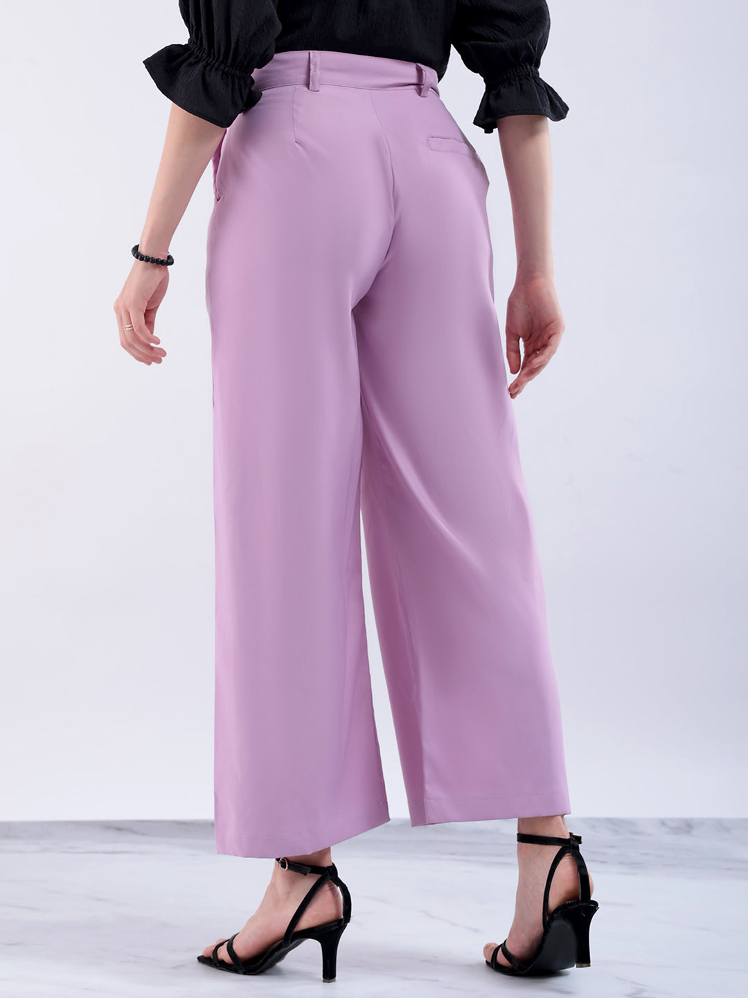 Women's Purple Flare Solid Trouser With Elasticated Waistband