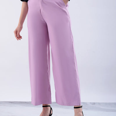 Women's Purple Flare Solid Trouser With Elasticated Waistband