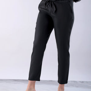 Women's Black Slim Solid Elasticated Ruffle Waist Trouser