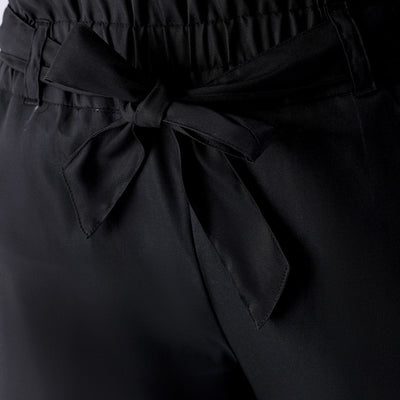 Women's Black Slim Solid Elasticated Ruffle Waist Trouser
