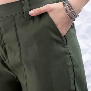 Women's Green Flare Solid Elasticated Cargo Trouser