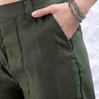 Women's Green Flare Solid Elasticated Cargo Trouser