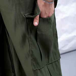 Women's Green Flare Solid Elasticated Cargo Trouser