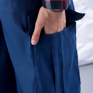 Women's Blue Flare Solid Elasticated Cargo Trouser