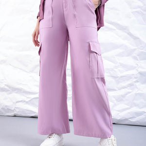 Women's Purple Flare Solid Elasticated Cargo Trouser