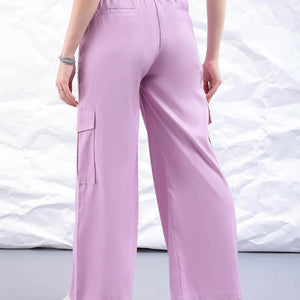 Women's Purple Flare Solid Elasticated Cargo Trouser