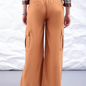 Women's Yellow Flare Solid Elasticated Cargo Trouser
