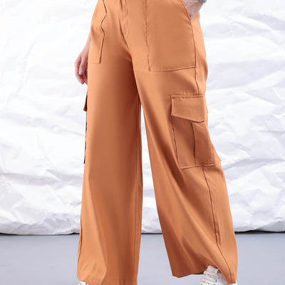 Women's Yellow Flare Solid Elasticated Cargo Trouser