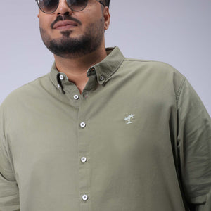 Men's Plus Size Green Regular Fit Solid Casual Shirt