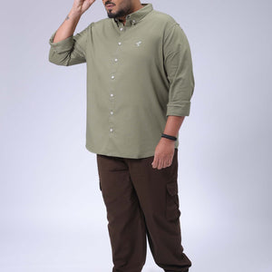 Men's Plus Size Green Regular Fit Solid Casual Shirt