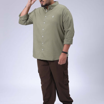 Men's Plus Size Green Regular Fit Solid Casual Shirt