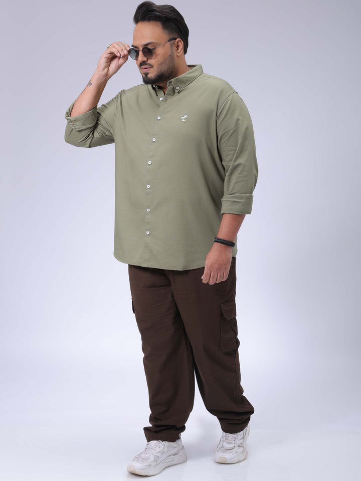 Men's Plus Size Green Regular Fit Solid Casual Shirt