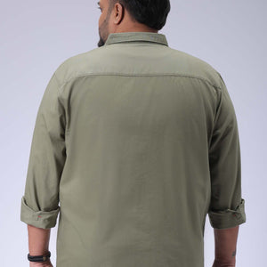 Men's Plus Size Green Regular Fit Solid Casual Shirt