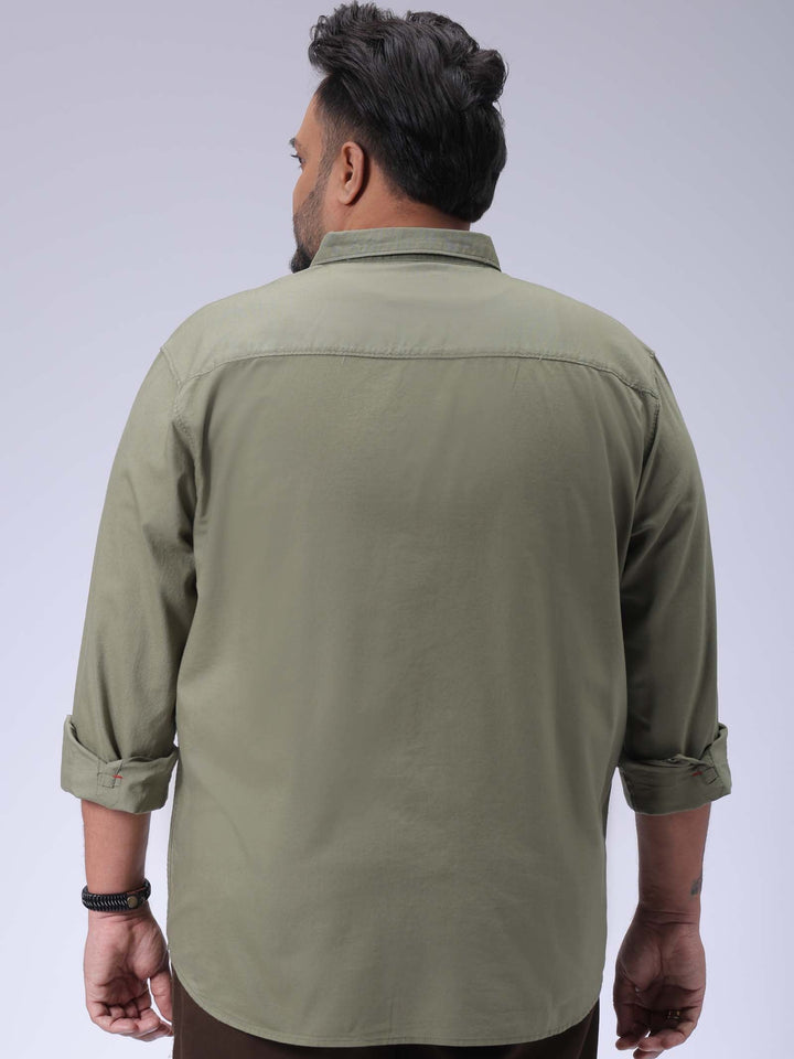 Men's Plus Size Green Regular Fit Solid Casual Shirt