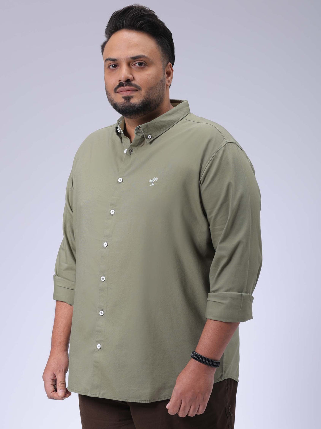 Men's Plus Size Green Regular Fit Solid Casual Shirt