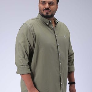 Men's Plus Size Green Regular Fit Solid Casual Shirt