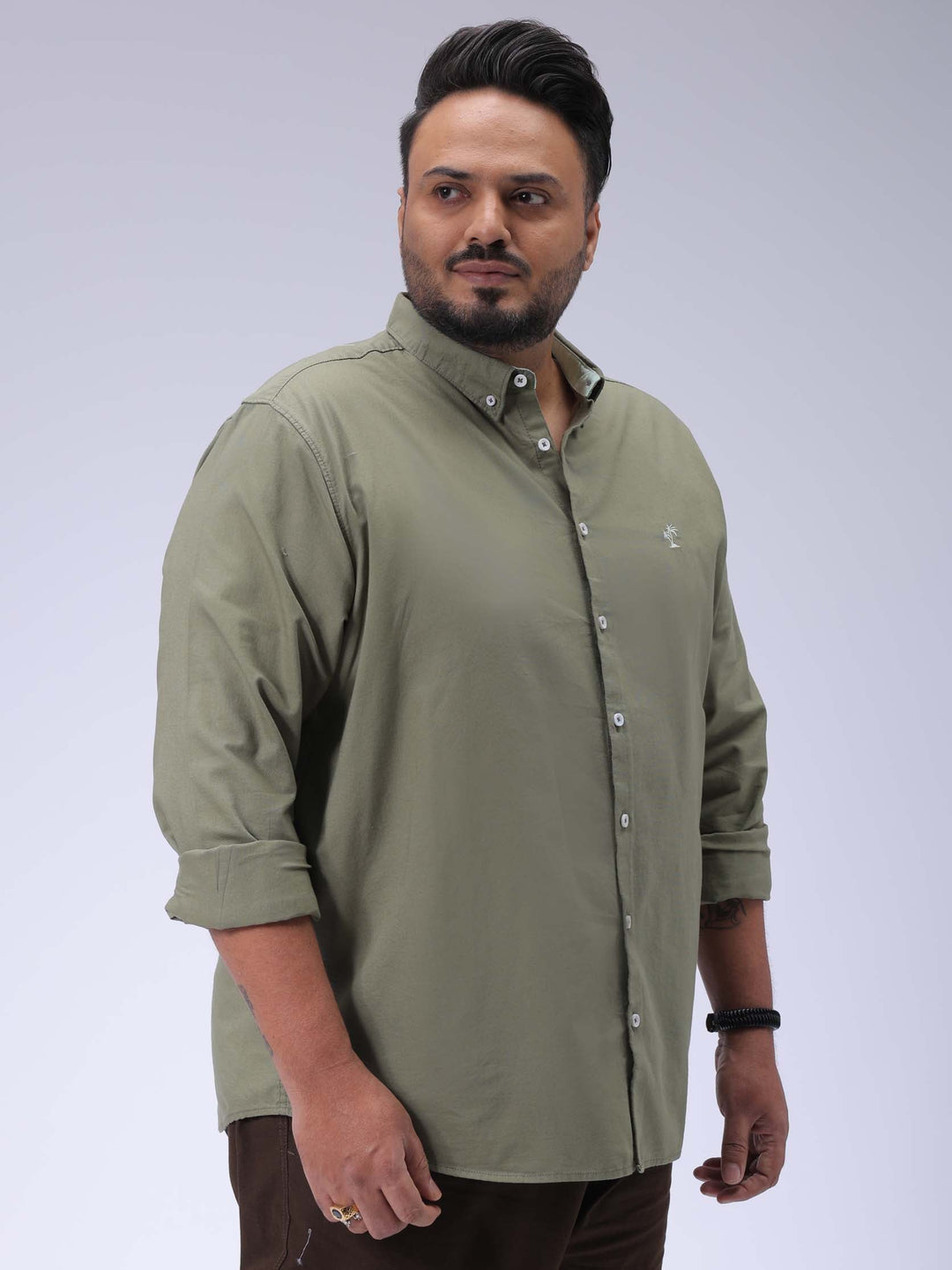 Men's Plus Size Green Regular Fit Solid Casual Shirt