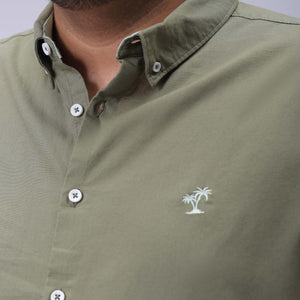 Men's Plus Size Green Regular Fit Solid Casual Shirt