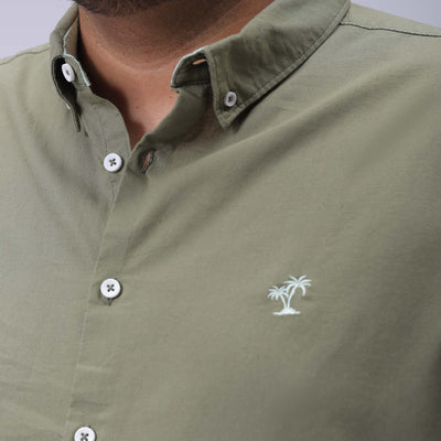 Men's Plus Size Green Regular Fit Solid Casual Shirt