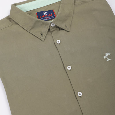 Men's Plus Size Green Regular Fit Solid Casual Shirt