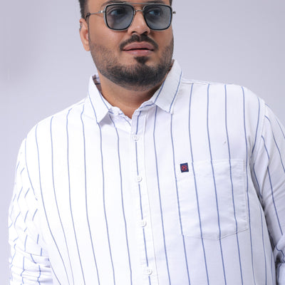 Men's Plus Size White Regular Fit Vertical Striped Casual Shirt