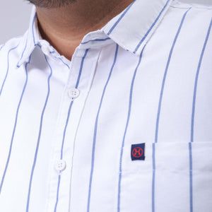 Men's Plus Size White Regular Fit Vertical Striped Casual Shirt