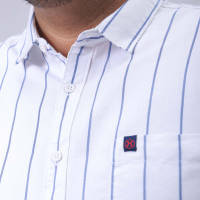 Men's Plus Size White Regular Fit Vertical Striped Casual Shirt