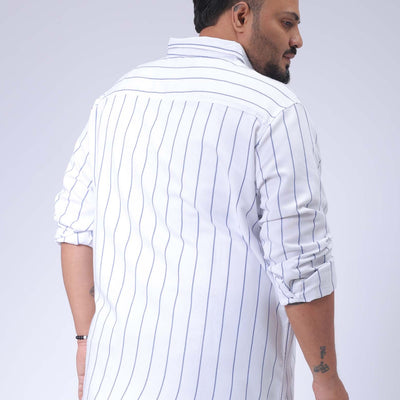 Men's Plus Size White Regular Fit Vertical Striped Casual Shirt