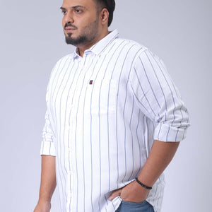 Men's Plus Size White Regular Fit Vertical Striped Casual Shirt