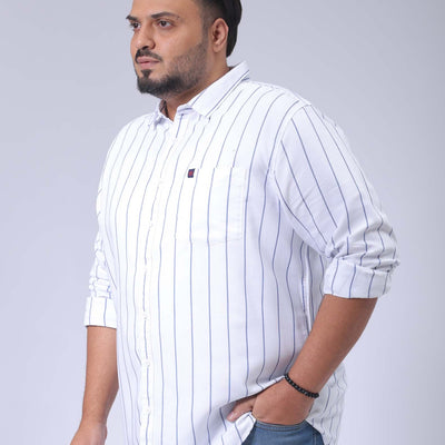 Men's Plus Size White Regular Fit Vertical Striped Casual Shirt