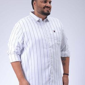 Men's Plus Size White Regular Fit Vertical Striped Casual Shirt
