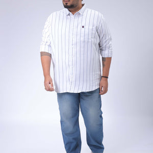 Men's Plus Size White Regular Fit Vertical Striped Casual Shirt
