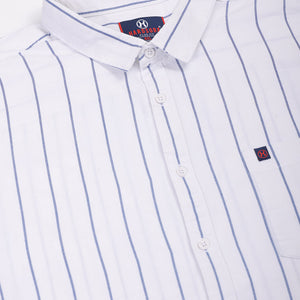 Men's Plus Size White Regular Fit Vertical Striped Casual Shirt