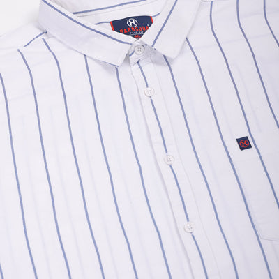 Men's Plus Size White Regular Fit Vertical Striped Casual Shirt
