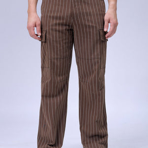 Men's Brown Relaxed Fit Striped Cargo