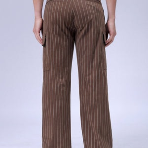 Men's Brown Relaxed Fit Striped Cargo