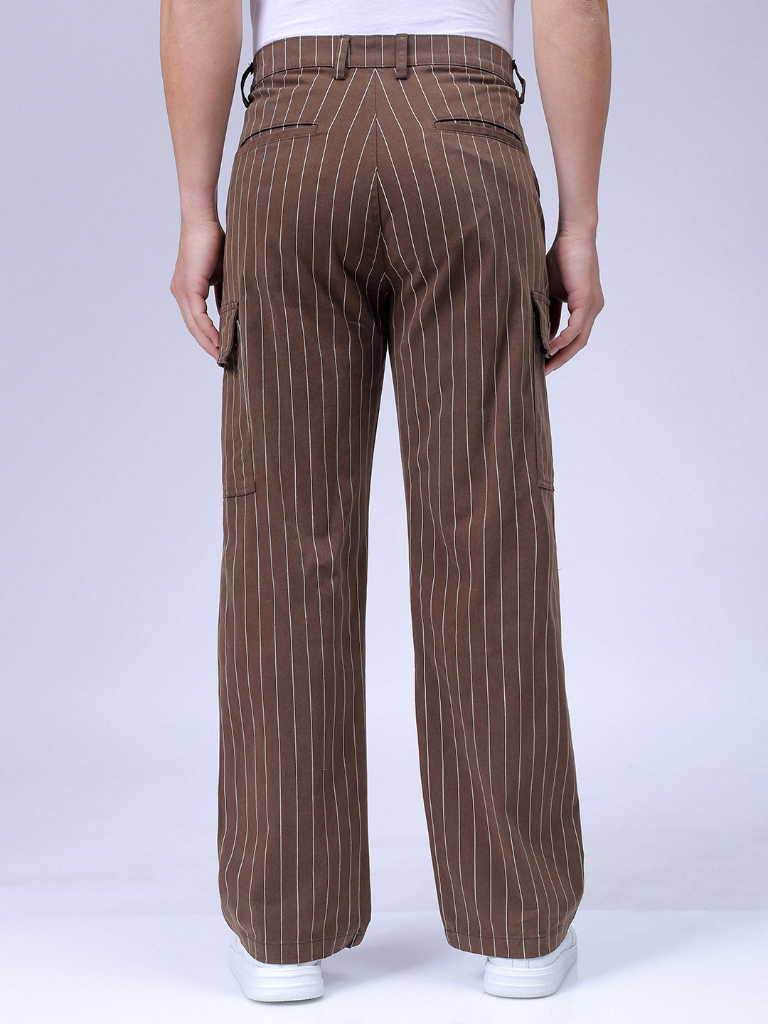 Men's Brown Relaxed Fit Striped Cargo