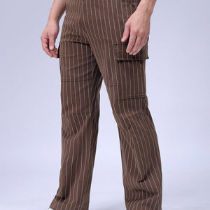 Men's Brown Relaxed Fit Striped Cargo