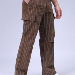 Men's Brown Relaxed Fit Striped Cargo