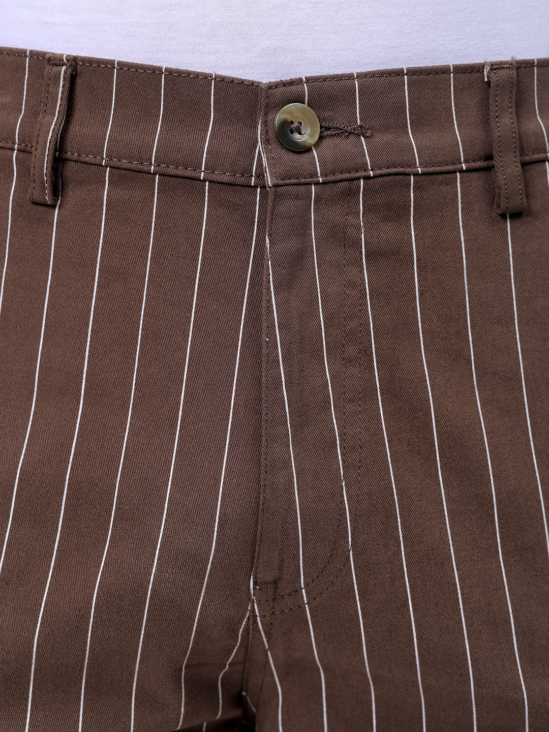 Men's Brown Relaxed Fit Striped Cargo