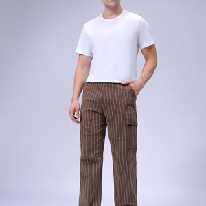 Men's Brown Relaxed Fit Striped Cargo