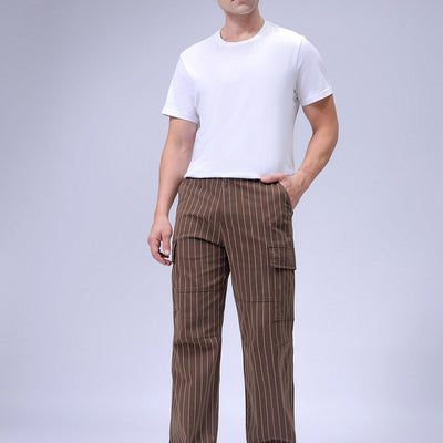 Men's Brown Relaxed Fit Striped Cargo
