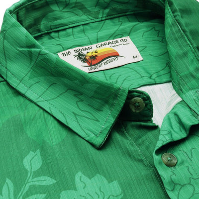 Men's Green Relaxed Fit Floral Resort Wear Shirt