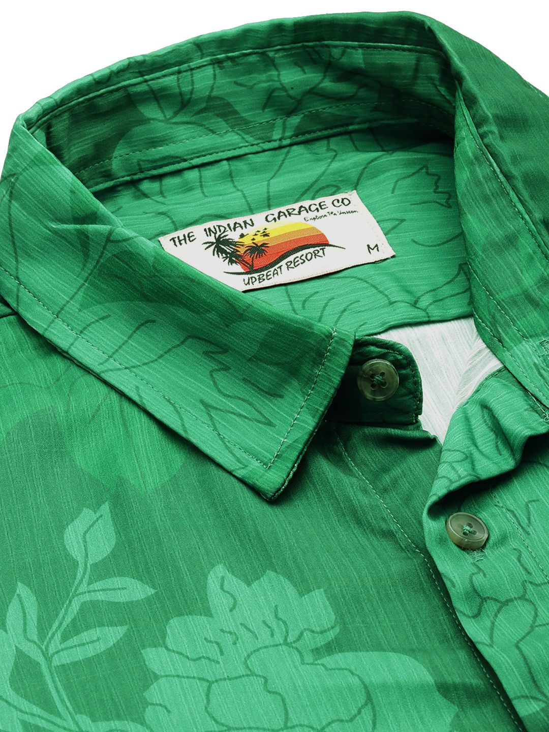Men's Green Relaxed Fit Floral Resort Wear Shirt