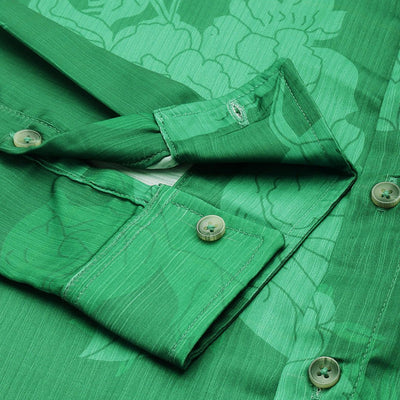 Men's Green Relaxed Fit Floral Resort Wear Shirt