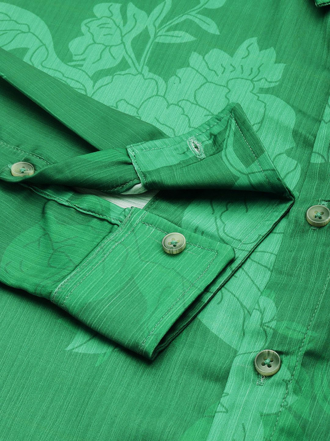 Men's Green Relaxed Fit Floral Resort Wear Shirt