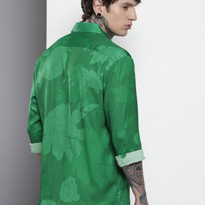 Men's Green Relaxed Fit Floral Resort Wear Shirt